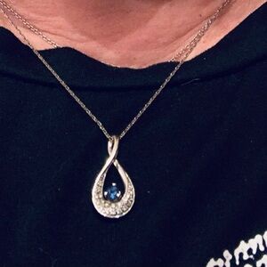 14 kt white gold Custom Necklace with Genuine Natural Blue Sapphire & Diamonds